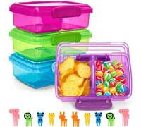 Hiceeden 4 Pack 18 Oz Snack Containers for Kids & Adults, Reusable 2 Compartments Plastic Meal Prep Container with Lids and Cute Forks, BPA-Free Travel Bento Lunch Boxes Food Containers for School