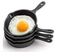 Hiceeden 4 Pack Mini Cast Iron Skillet, 4" Small Frying Pans with Double Drip-Spouts for Stove, Oven, Grill Safe, Indoor and Outdoor Use, Non-stick