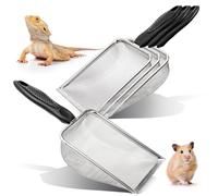 Hiceeden 4 Pcs Stainless Steel Small Mesh Scooper, Hamster Fine Sand Bath Scooper, Reptile Rabbit Litter Sand Waste Scoop, Beach Mesh Shovel for Shell Collecting, Shark Tooth Sifter, 1mm Hole