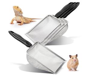 Hiceeden 4 Pcs Stainless Steel Small Mesh Scooper, Hamster Fine Sand Bath Scooper, Reptile Rabbit Litter Sand Waste Scoop, Beach Mesh Shovel for Shell Collecting, Shark Tooth Sifter, 1mm Hole
