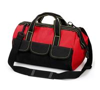 Hiceeden 41cm Wide Mouth Tool Bag, Collapsible Tool Tote with Waterproof Coating and Adjustable Strap, Portable Electrician Tool Organizer Handbag with 5 Outside Pockets, Red