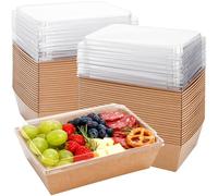 Hiceeden 50 Pack Charcuterie Boxes with Clear Lids, 8.4"×5.7"×2.8" Paper Bakery Dessert Sandwich Box, Disposable Large Food Containers for Cookies, Donuts, Muffins, Salad, and Pastry, Brown