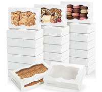 Hiceeden 50 Pack White Cookie Boxes for Gift Giving, 20 × 13.5 ×5cm Bakery Candy Box with Clear Window, Treat Dessert Boxes for Pastry Biscuit Pie Donuts Candy Macaron Chocolate Strawberry