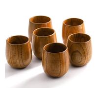 Hiceeden 6 Pack Wooden Tea Cups, 4 Oz Japanese Style Cups Handmade Natural Wood Water Cup for Drinking, Wine, Milk, Coffee