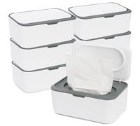 Hiceeden 6 Pcs Baby Wipes Dispenser, Easy Pull Wipe Holder with Concave Surface Lid, Non-slip Wipe Cases Containers with Sealing Design for Bathroom, Baby Nursery, Grey