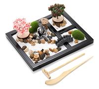 Hiceeden Zen Garden Kit for Desk, 21.5x17.5cm (8.5x7 Inch) Japanese Mini Sand Tray with Bamboo Tools - Meditation Gift Set for Home Office Desk Decor, Mindfulness Relaxation
