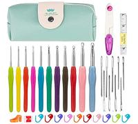 Hicello Crochet Hook Set with Case, 11PCS Aluminum Colorful Knitting Needles Kit, Ergonomic Comfort Rubber Soft Grip Hooks for Beginners Adults Gift, Size 2mm to 10mm