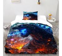 HICENST Godzilla City Bedding Set 3D Digital Printing Animal Themes Wildlife Duvet Cover Set Chic Breathable Quilt Cover Universal for All Seasons with Pillowcase Single（135x200cm）