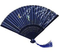 Hicet Floral Patterned Hand Fans come with fan bag, Vintage Silk and Japanese Lace Designs with Bamboo Frames, Handheld Folding Fans Perfect for Weddings, Parties and Church Events