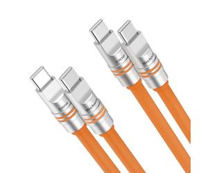 Hichain 2 Pack USB C to USB C Cable Orange 240W 4ft, Chubby Cable USB C Fast Charging Silicone Waterproof Type C Charger Cord Data Sync for Phone Samsung Galaxy Pixel Xiaomi PS5