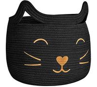 HiChen Large Woven Cotton Rope Storage Basket, Laundry Basket Organizer for Toys, Blanket, Clothes, Towels, Gifts | Pet Gift Basket for Cat, Dog - 15.7" L×13" W×13.4" H, Black