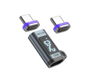 HiCHN Digital Display PD 240W 40Gbps 24-Pin Full-Featured USB C Magnetic Adapter, Full Protocol USB C Charging and USB4.0 Data Transmission 8K Video for Smartphone, Notebook (1 Adapter 2 USBC Tips)