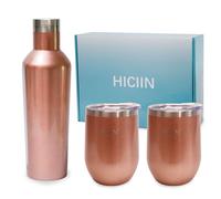 Hiciin Stainless Steel Wine Tumblers with Lid TWO 12oz & Insulated Wine bottle ONE 25oz&Gift Set with well packaged box.Keep water,wine,drinks with warm or cold (Champagne Gold)