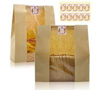 HiCivan 15.7x10.2x5.1in Extra Large Paper Bread Bags for Homemade Bread with Window&Sticker for Supersized Sourdough Bread, Oversized Bread Loaf, Baked Goods, Packaging for Gifting-Brown Kraft 25Pcs