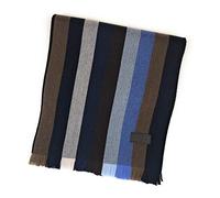 Hickey Freeman Patterned Australian Merino Scarf for Men - Ultra-Soft Lightweight Men’s Winter Scarves, 70-Inches x 10-Inches, Navy and Brown Multi Strpe, 10"x72"