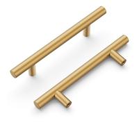 Hickory Hardware 10 Pack Kitchen Cabinet Handles, Drawer Pulls for Doors & Dresser Drawers, Hardware for Bathroom, 3-3/4 Inch (96mm) Hole Center, Brushed Brass, Heritage Collection