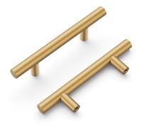 Hickory Hardware 10 Pack Kitchen Cabinet Handles, Drawer Pulls for Doors & Dresser Drawers, Hardware for Bathroom, 3 Inch Hole Center, Brushed Brass, Heritage Collection