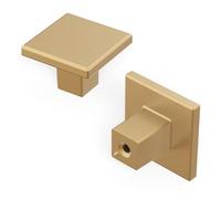 Hickory Hardware 10 Pack of Square Cabinet Knobs, Modern Pulls for Kitchen Cabinet Doors, Dresser Drawers, Bathroom Vanity, Nightstands & Closets, 1-3/16 Inch, Brushed Brass, 10 Pack
