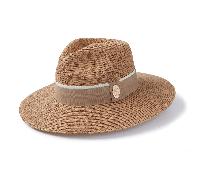 Hicks & Brown Hemley Wide Brim Fedora Pebble Ribbon - Beige - Size: Medium