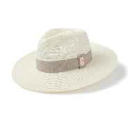Hicks & Brown Hemley Wide Brim Fedora Pebble Ribbon - Cream - Size: Medium