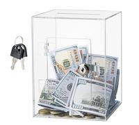 Hicocool Clear Piggy Bank with Lock, Acrylic Piggy Bank with Key for Adults Kids Openable, Reusable Money Saving Box for Birthday (Clear)