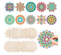 HICOHAND 10 Pieces Wood Mandala Painting Stencil Set, Reusable Circular Timber Drawing Template for DIY Art Craft Family Coloring Activity for Adults Teens