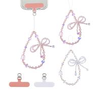 HICOHAND Beaded Phone Charm Wrist Straps, 2pcs Cute Pink and White Butterfly Bow Flower Crystal Bracelet For Camera Pendants Bag Key Chain USB Decor
