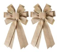 HICOHAND Burlap Wreath Bow, 2PCS Large Rustic Farmhouse Burlap Bows for Wreaths, Christmas Tree Topper Ornament Decorations for Home Door Garden Birthday Wedding Party