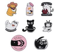 HICOHAND Cat Enamel Pins, 8PCS Cute Animal Brooch Pins for Backpacks Cartoon Kitty Lapel Pin Badge Set for Women Girls Charming Bags Clothing Decor Gifts