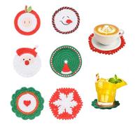 HICOHAND Christmas Crochet Coasters, 6pcs Handmade Woven Drink Xmas Flower Cup Pad Red White Green Table Mats Decor for Home Party Kitchen Office Gifts