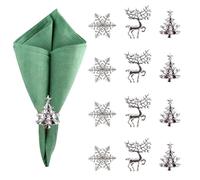HICOHAND Christmas Napkin Rings, Silver Napkin Rings Set of 12, Metal Snowflake Christmas Tree Elk Serviette Holder Buckles for Table Decor, Wedding, Holiday