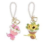 HICOHAND Crochet Flower Bouquet Keychain, 2 PCS Mini Flower Handmade Knitting Crochet Kits Cute Car Key Ring Chain Purse Handbag Accessories Gifts for Women Girls