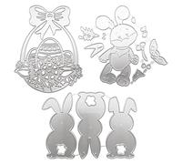 HICOHAND Easter Basket Metal Die Cuts, 3PCS Easter Egg Bunny Embossing Metal Cutting Dies Stencils Set for Album Card Scrapbooking Paper Making