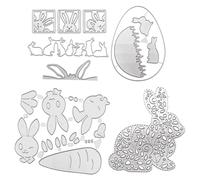 HICOHAND Easter Cutting Dies, 3PCS Easter Bunny Square Egg Bunny Embossing Metal Cutting Dies Sets for Card Making Scrapbooking Paper Supplies Seals Storage Pockets
