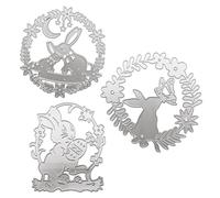 HICOHAND Easter Rabbit Wreath Metal Die Cuts, 3PCS Easter Bunny Embossing Metal Stencils Cutting Dies Sets for Card Making Scrapbooking Paper Supplies DIY Craft