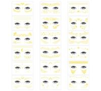 HICOHAND Face Temporary Tattoos, 18PCS 150mm*105mm/5.9in*4.13in Face Stickers Gold Metallic Temporary Transfer Glitter Fake Tattoos for Women Girls Makeup Dancer Costume Parties