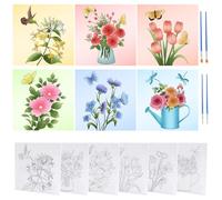 HICOHAND Floral Pre Printed Canvas Panels Set, 6 PCS Flowers Theme Pre Drawn Canvas Boards for Painting Adults Beginner Pre-Printed Painting Outline Canvas for Party Supply Gift, 0.4cm Thick