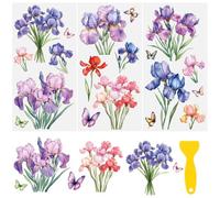 HICOHAND Flower Rub on Transfers for Furniture, 3 Sheets Iris Floral Decor Transfer Stickers UV DTF Waterproof for Wood Bedroom Living Room DIY Home Office Decoration