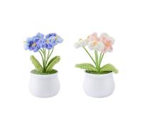 HICOHAND Handmade Knitted Flowers, 2pcs Mini Cute Don't Forget Me Bouquet Creative Potted Artificial Plants for Gift Birthday Christmas Party Home Decoration
