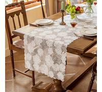 HICOHAND Hollow White Lace Table Runner, Romantic Flower Dinner Tablecloth Rectangular White Elegant Table Decor Cover for Vintage Wedding Bridal Shower Decorations, 160*45cm (Flower)