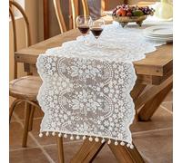 HICOHAND Hollow White Lace Table Runner, Romantic Flower Dinner Tablecloth Rectangular White Elegant Table Decor Cover for Vintage Wedding Bridal Shower Decorations, 160*45cm (Rose)