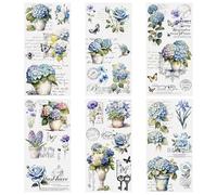 HICOHAND Hydrangea Rub On Transfers Stickers, 6 Sheets Vintage Flowers Furniture Transfers Decals UV DTF Waterproof Stickers for Table Chair Bookcase Door Wood Glass DIY Crafts, 15cmx30cm
