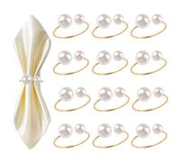 HICOHAND Large Pearl Gold Napkin Ring Holder Set, 12PCS White Pearl Napkin Ring Holder Serviette Buckles Table Decor For Dining Table Wedding Party Christmas Home Kitchen