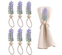 HICOHAND Lavender Napkin Ring Set, 6PCS Rustic Farmhouse Boho Napkin Rings Holder Decorative Serviette Buckles for Spring Weddings Farmhouse Table Decor