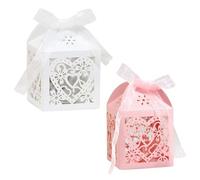 HICOHAND Paper Candy Boxes, 50pcs White and Pink Hollow Out Heart Cut Paper Candy Boxes Gift Bag Party Favor Supplies for Wedding Baby Shower