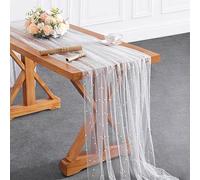 HICOHAND Pearl Tulle Table Runner, White Pearl Chiffon Lace Tablecloth for Wedding Arch Decoration, Birthday Party Table Decoration, 160*100cm/63*39 Inches