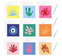 HICOHAND Pre Printed Canvas for Painting, 9 PCS Simple Abstract Style Pre Drawn Canvas Pre 7.87 * 9.84” No-Frame Printed Canvas Set with Brushes for Beginner Boys Girls