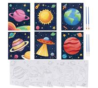 HICOHAND Pre Printed Canvas Panels Set, 6 PCS Planet Pre Printed Painting Canvas Boards for Adults Pre-Stenciled Painting Canvas Panel for DIY School Paint Party Home Decor, 0.4cm Thick