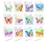 HICOHAND Pre Printed Canvases, 9 PCS Dazzling Colourful Butterfly Theme Canvas Painting Kits Stretched 20cmx20cm Easy Painting Set for Adults with Brush for Party Student Adults DIY Gift
