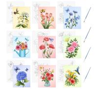 HICOHAND Pre Printed Canvases, 9 PCS Flower Pre Printed Canvas for Painting Adults No-Frame Pre Drawn Canvas with Brushes Student Party DIY Gift Supplies 7.87 * 9.84 Inches